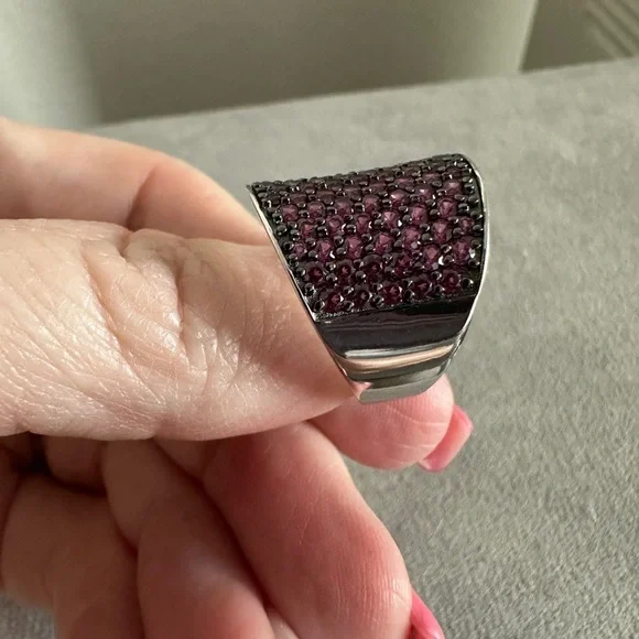 Pave Rhodolite Garnet 3/4" Wide Band Ring - Picture 7 of 13